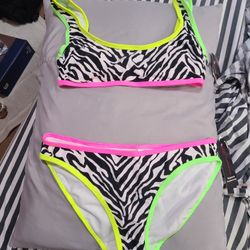Zebra Print, With Neon Outlining Bikini. 