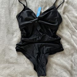 New CUPSHE Tempest Ruched Tie Back Cutout One Piece Swimsuit, M