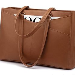 LOVEVOOK Laptop Tote Bag for Women, 15.6 Inch Waterproof Computer Bags Women Business Office Work Bag Briefcase, Brown