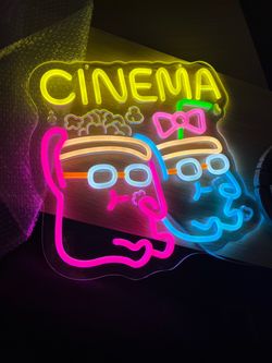 Cinema Neon LED Sign with Popcorn Characters