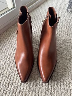 Brown Leather Ankle Boots with Block Heel