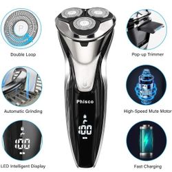 Electric Shaver Razor for Men with Floating Rotary Razor Ipx7 Led Display Rechargeable Dry/Wet Men's, Electric Shavers for Men Face with Pop-Up Beard