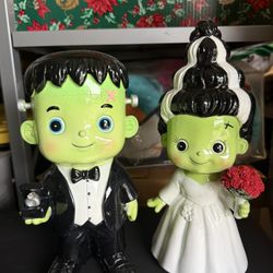 Set Of 2 Baby Frankenstein And Bride Halloween Decor Statute Figures 10-12” Each 
