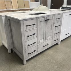 Bathroom vanity cabinet 48” solid mango Quartz top with sink and backsplash 