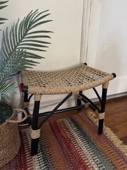 Woven Rattan-Style Stool / Bench
