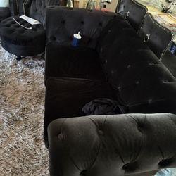 Black Velvet Ruffed Sofa Sectional Loveseat 