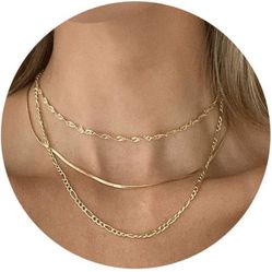 14k Gold Plated 3 Necklaces Wear Together Or Separated 