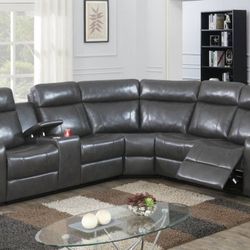 Brand New Gray Leather Gel Reclining Sectional Sofa 