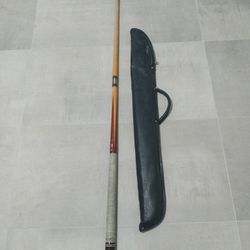 Vintage 2 PC Carved Wood Pool Stick 57” Billiards Screw Together W Leather Case

