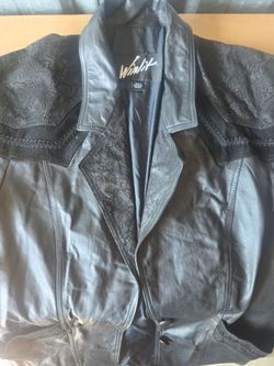 Vintage Winlit Black Genuine Leather Paisley Trench Coat Women’s Medium