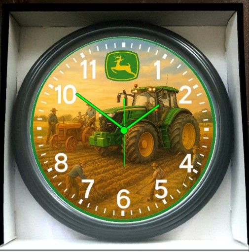 John Deere Tractor Farming Glow In The Dark Wall Clock New!
