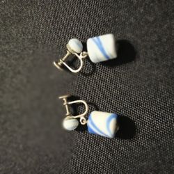 Vintage Glass Earrings Blue /White Colors