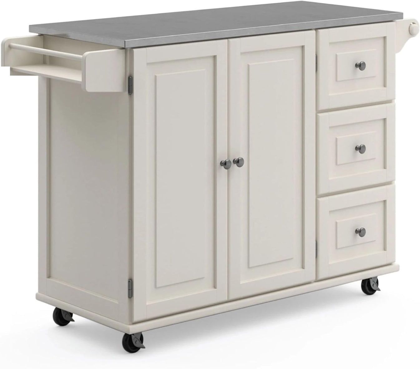 Homestyles Kitchen Cart with Stainless Steel Metal Top Rolling Mobile Kitchen Island with Storage and Towel Rack 54 Inch Width Off White - Retail $246