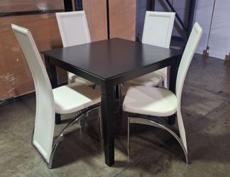 Dining Set 5pcs Color Espresso with chairs Color ivory