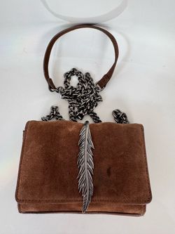 Zara Suede Crossbody Bag with Metal Feather Detail. Brown