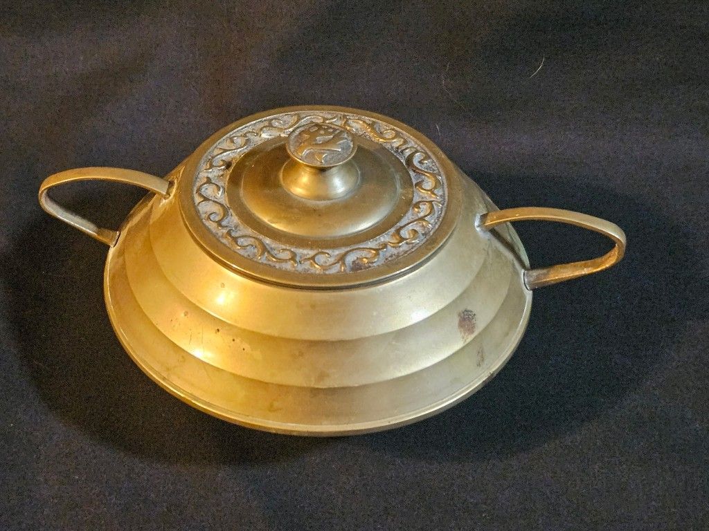 Korean Brass Lidded Serving Dish Maker Mark On Bottom This Korean brass lidded serving dish is a beautiful addition to any collection. The maker's mar