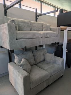 Gray Corduroy Sofa and Loveseat