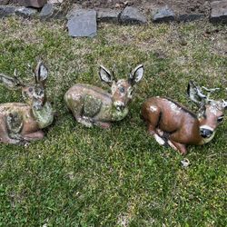 Lot Of 3 Concrete Deer Lawn Decor