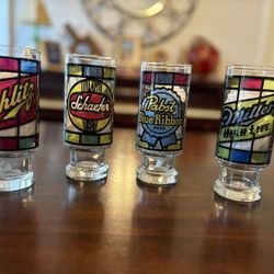 Stained Glass Vintage Beer Glasses 