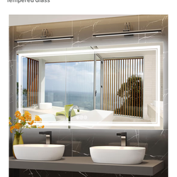 Led Mirror for Bathroom with Front Light and Backlit with Lights for Wall, Anti-Fog, Dimmable, Memory Function