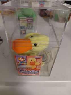Beanie Baby Quackers with Trading Card and Display Case