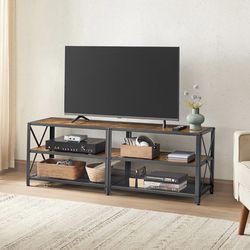 TV Stand, TV Console for TVs Up to 65 Inches, TV Table TV Cabinet with Storage Shelves, Rustic Brown and Black