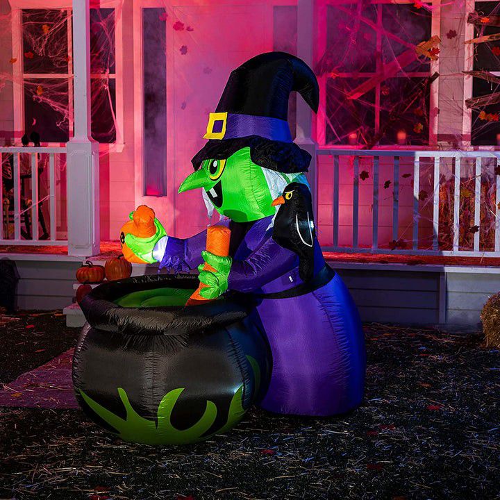 Spooky The Kids Will Love This 6ft X 6ft  Tall Witch With Oversized Cauldron Halloween Inflatable 