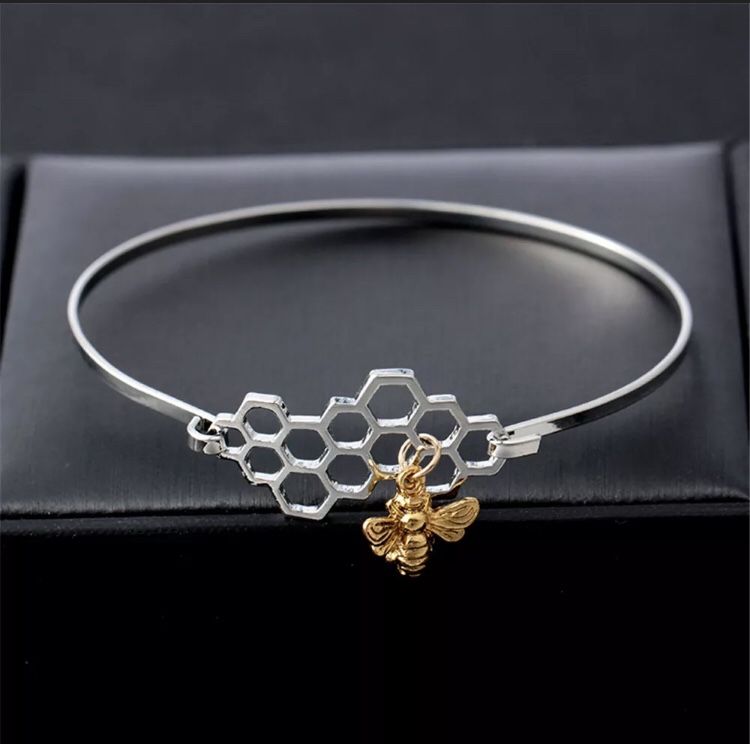 Brand new in package silver honeycomb bracelet with miniature golden bee 🐝 charm