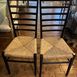 Antique Rush And Wood Chairs