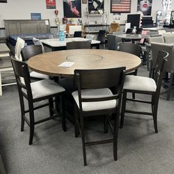 7PC Counter Height Dining Set w/ Lazy Susan & 4 Drop Down Leafs 