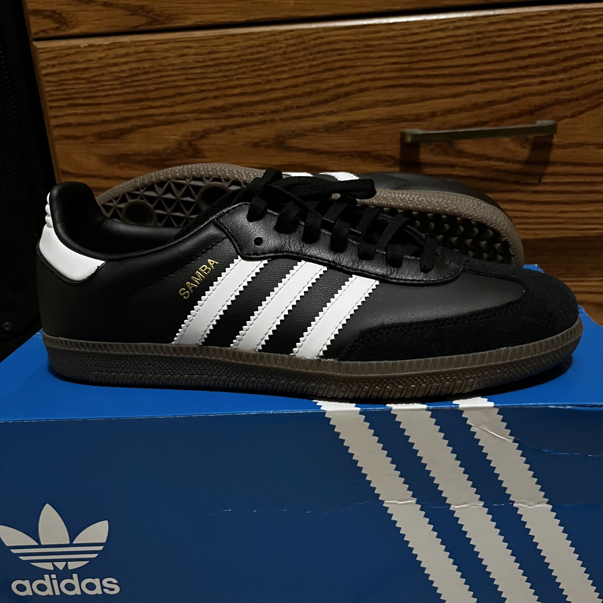 6 1/2 kid Size Black Adidas Sambas