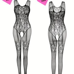 Hot Fishnet Backless Bodystocking, Hollow Out Open Crotch Bodystocking, Women's Sexy Lingerie & Underwear