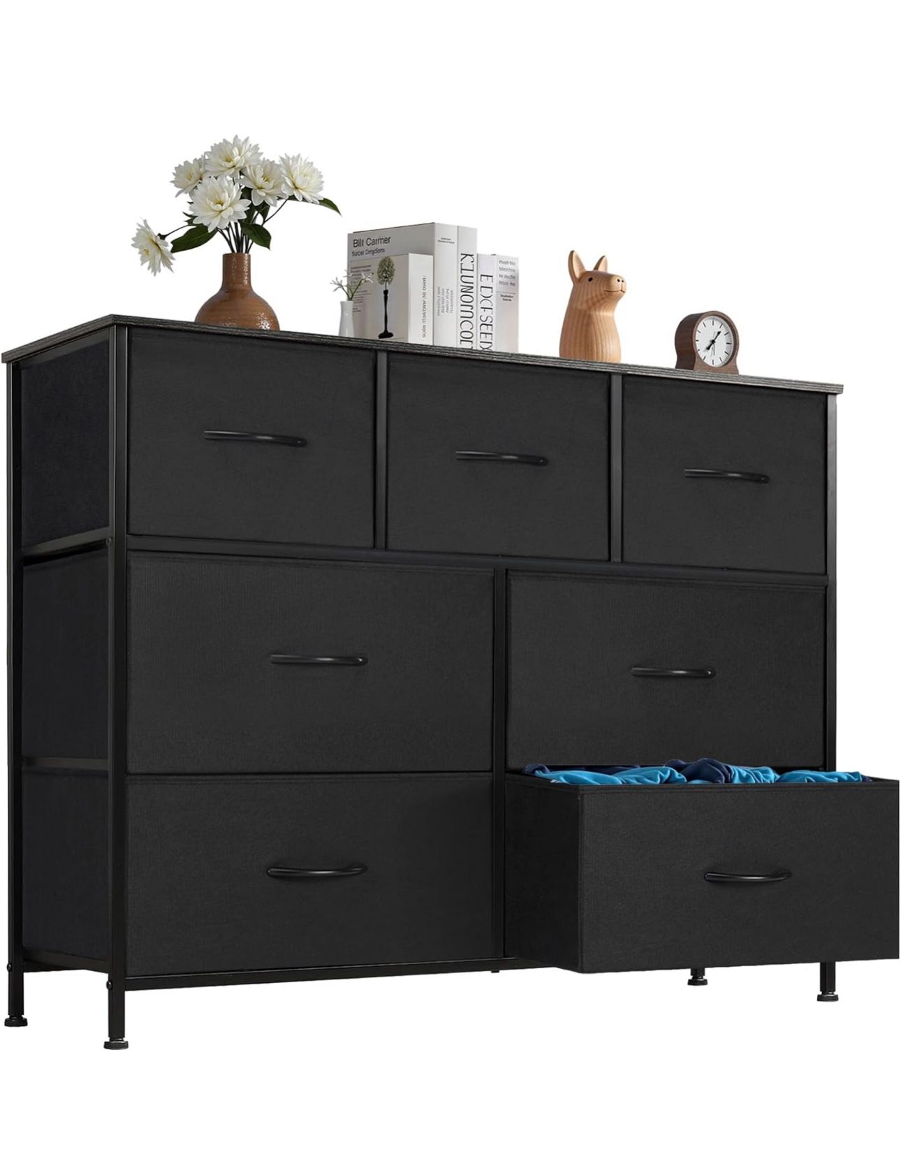 TV Stand Dresser for Living Room Bedroom with 7 Fabric Drawer, Entertainment Center Chest Storage Organizer Units for Clothing, Closet, Cabinet, Livin