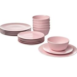 Pale Pink Glazed Matte Finish Stoneware 17 Piece Dish Set 🩷🎀