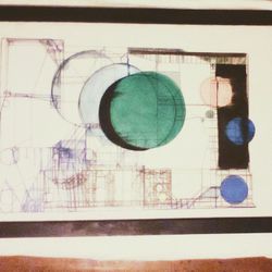 38 1/2x26 1/2 Mixed media in black wood frame by Seattle artist Mikal Whoberry