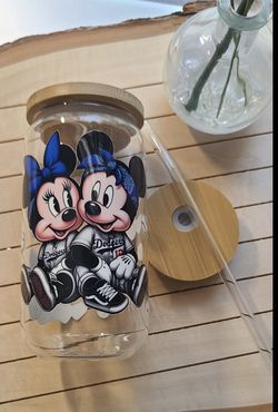Mickey And Minnie Dodger Glass Cup