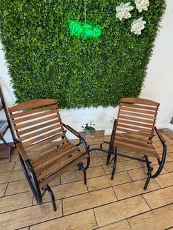 Outdoor Wood and Metal Glider Chair Set