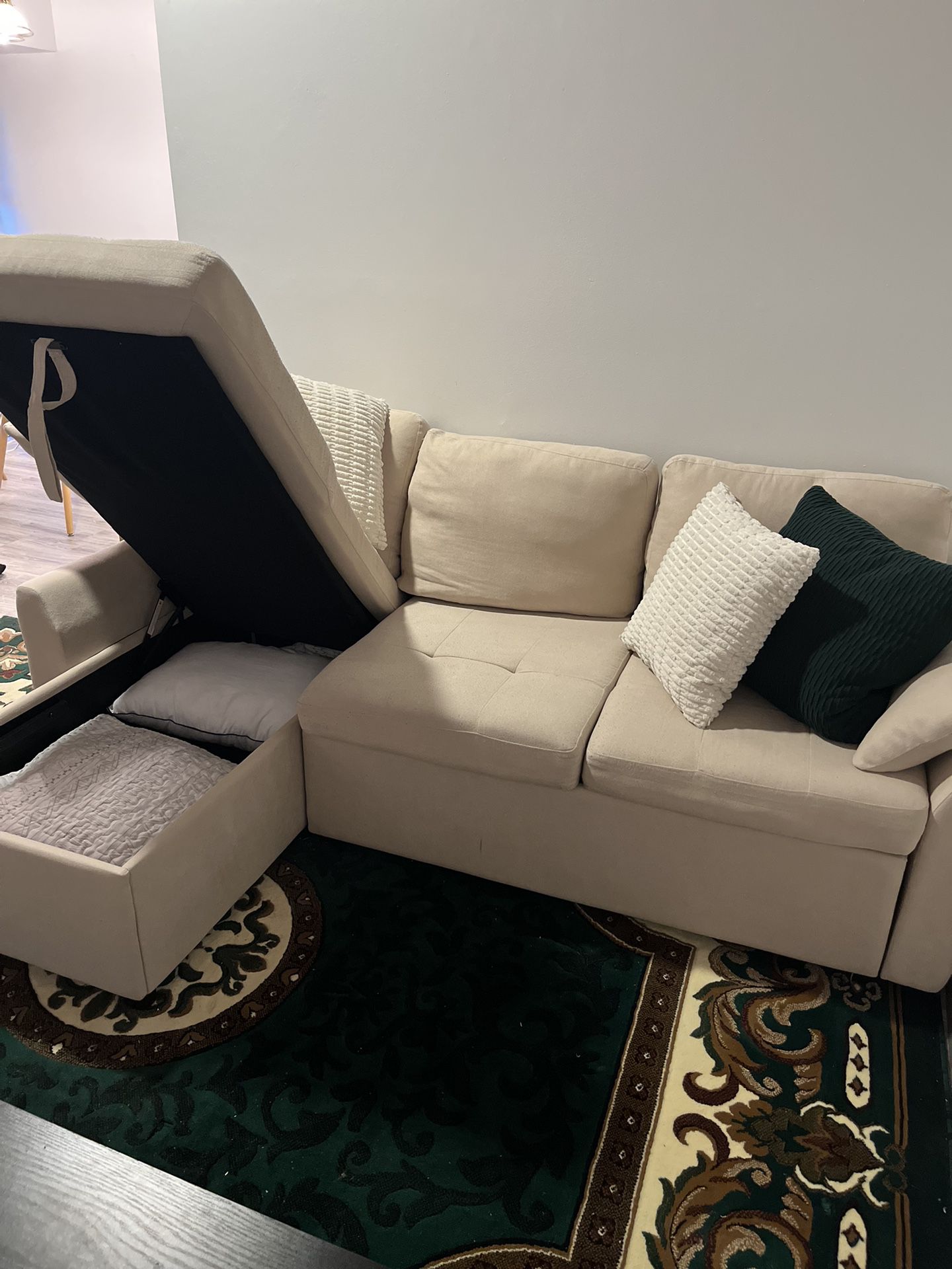 Beige Couch Bed With Storage