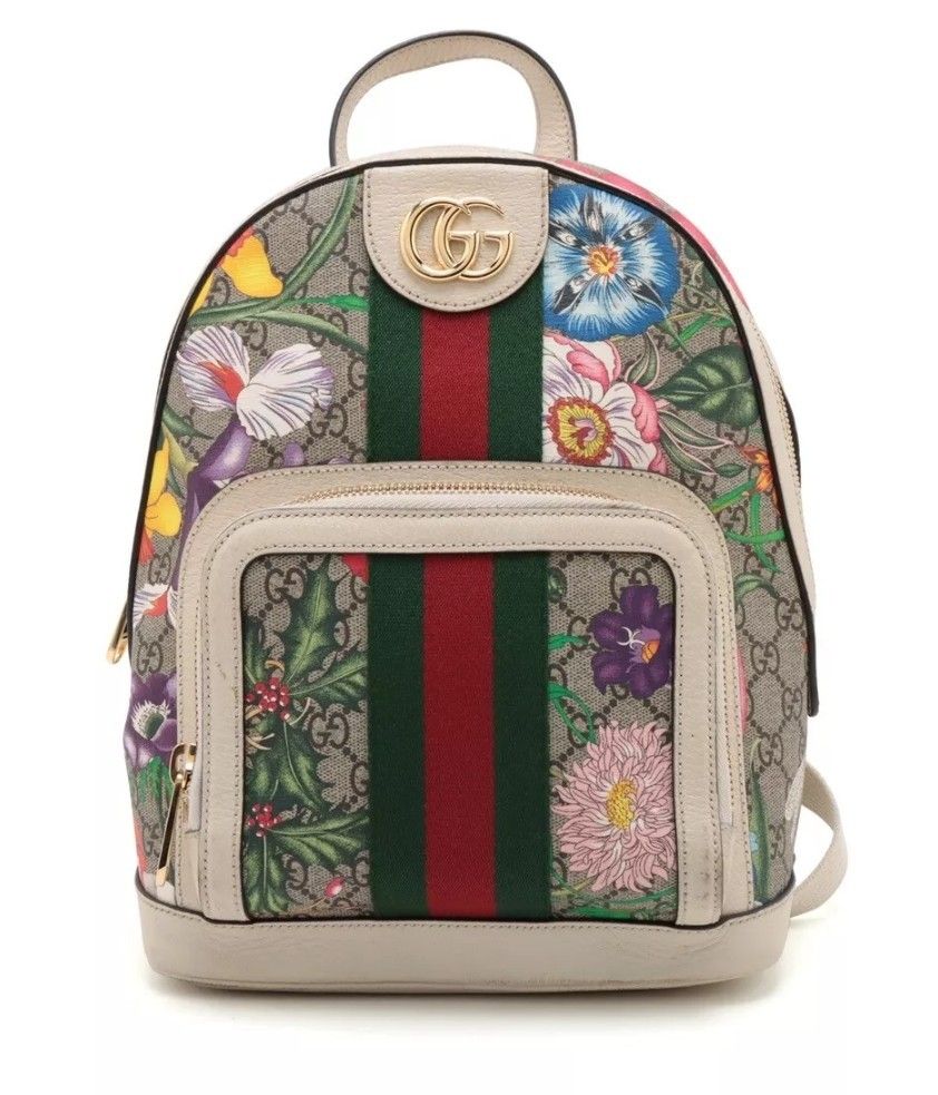 Gucci GG flora Ophidia PVC & leather Backpack White