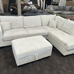 Cream Comfy Sectional W Ottoman 