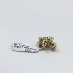 14KYG Emerald Diamond Frog Brooch 