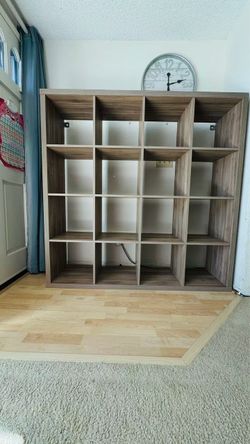 Large Wood-Tone Cube Bookshelf Unit