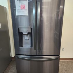 LG 28CF REFRIGERATOR 1299! BLACK STEEL! 1 YEAR WARRANTY! DELIVERY AVAILABLE!
