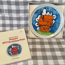Vintage, 1977 Peanuts Plate, Christmas Plate, Snoopy, Limited Edition, Original Box,