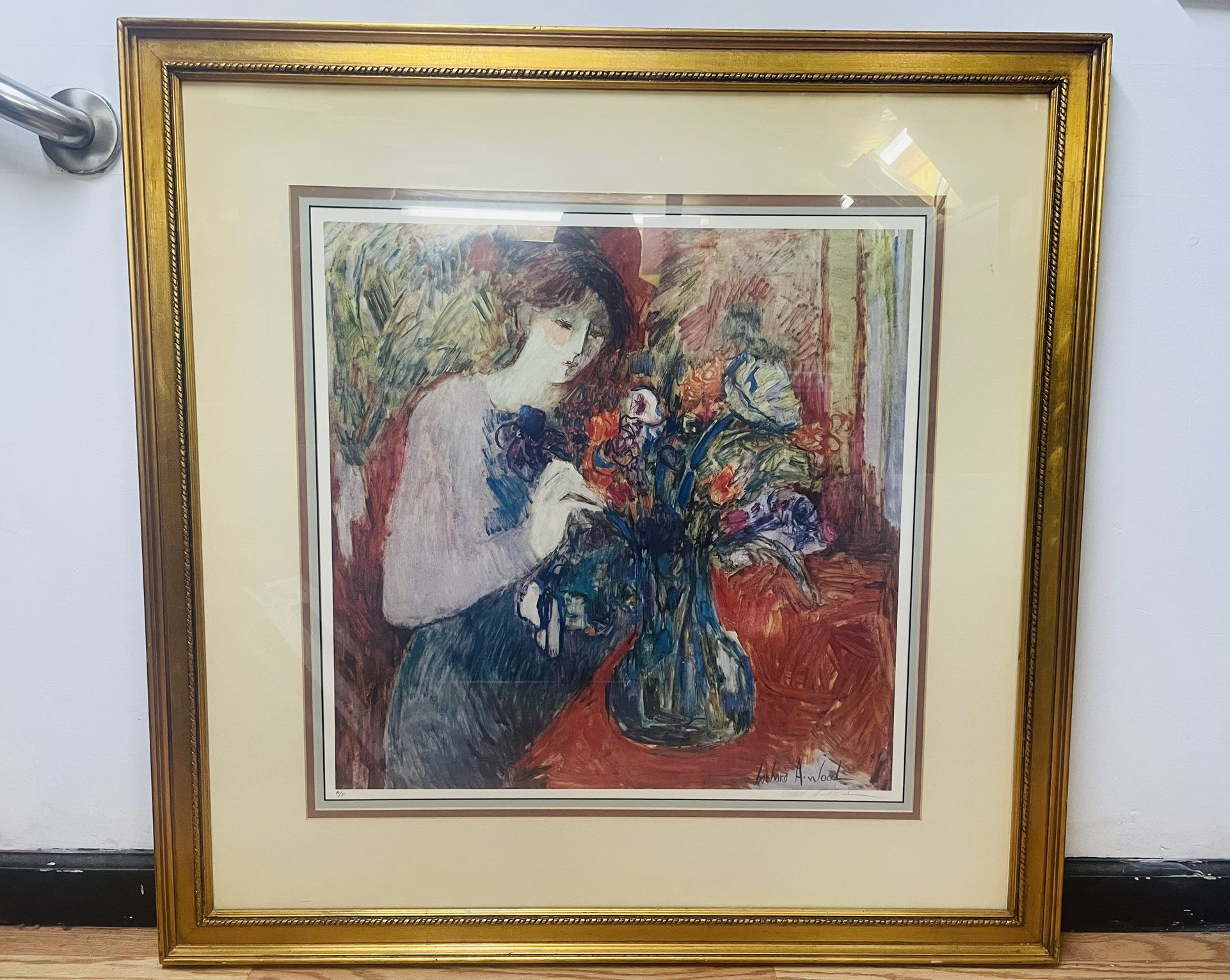 Barbara A. Wood “Femme Avec Fleurs” Signed Portrait