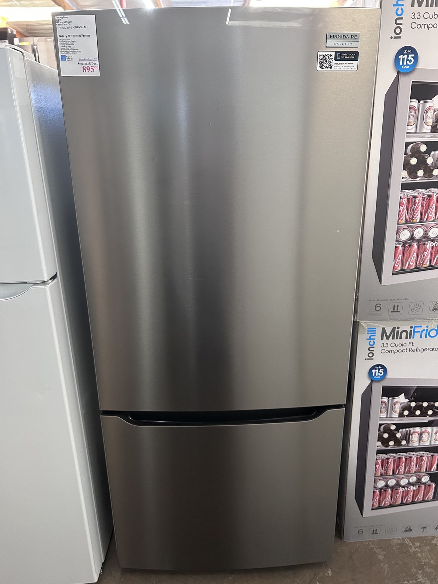 New Frigidaire 30” Bottom Freezer 20.3 Cu Ft Refrigerator