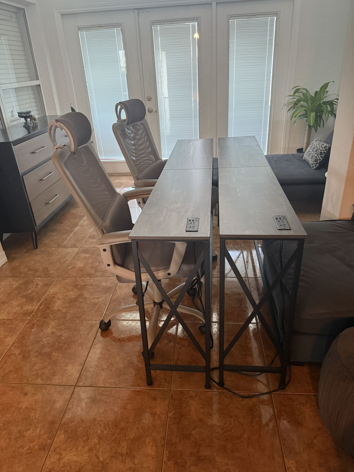 Two USB Tables And Gray Office Chairs