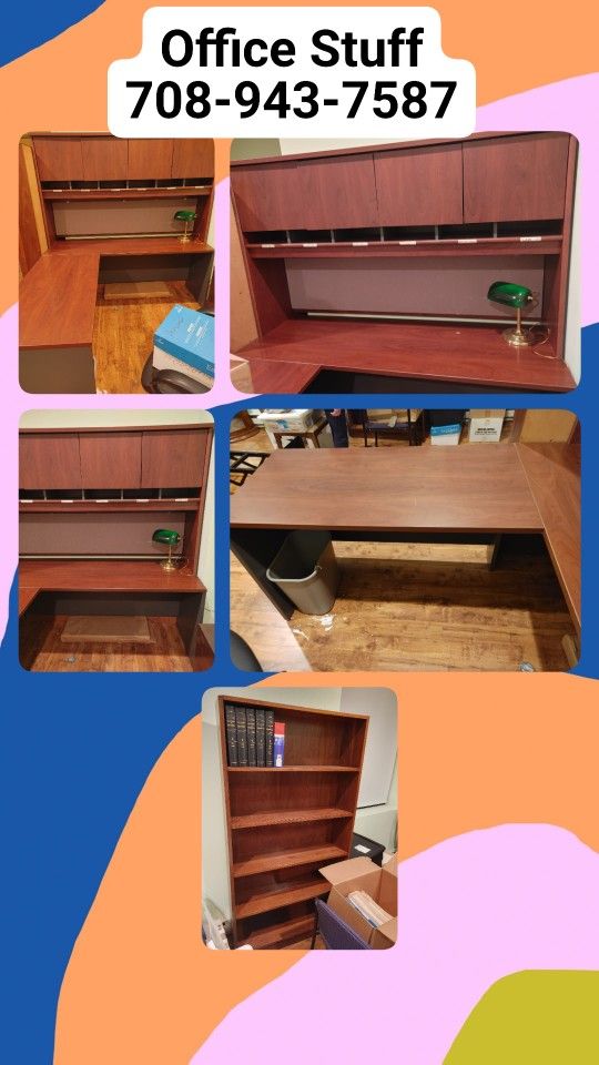 Large Beautiful Executive Desk, Book Shelf's, Filing Cabinet & Misc Office Stuff. 