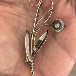 Vintage Van Dell Gold filled And Sterling Silver Large Tulip Design Brooch 