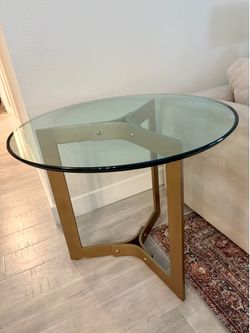 Modern Round Glass Side Table with Bronze Metal Base - Excellent Condition